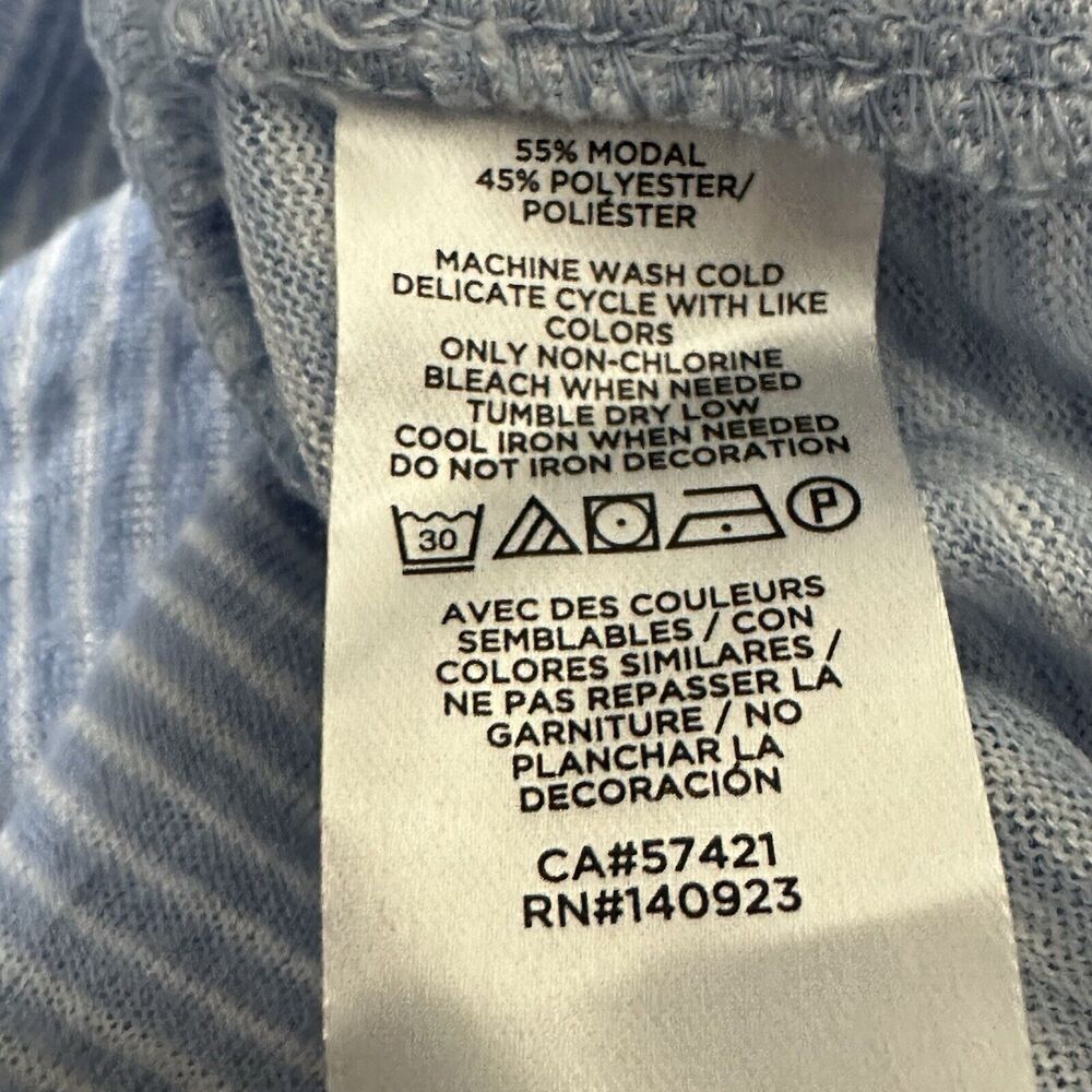 Ann Taylor LOFT Women's Large Blue White Striped Long Sleeve Ruffle T Shirt - Picture 4 of 12